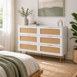White 6-Drawer Storage Cabinet for Bedroom Organization