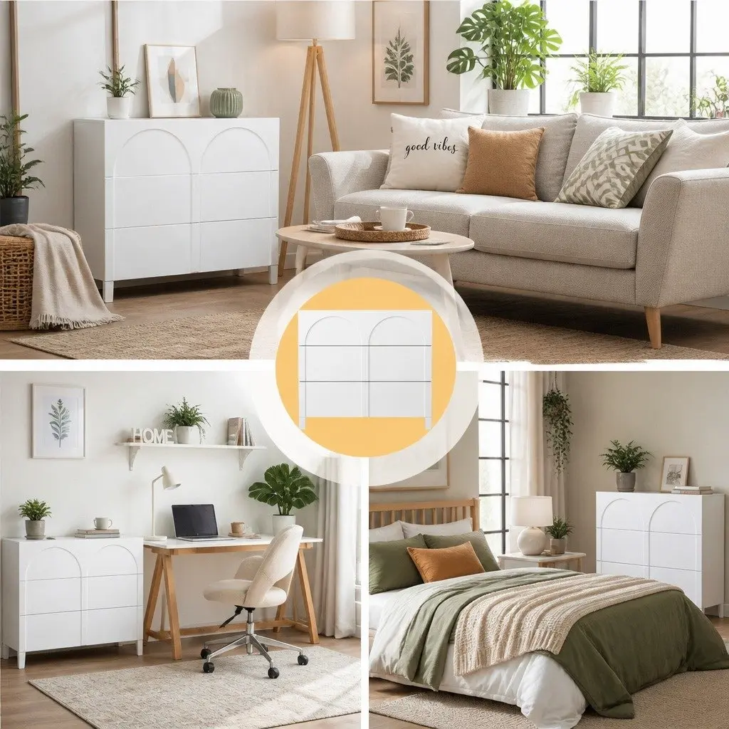 3 Drawer Chest of Drawers White Lowboy Dresser Cabinet Storage Unit Bedroom