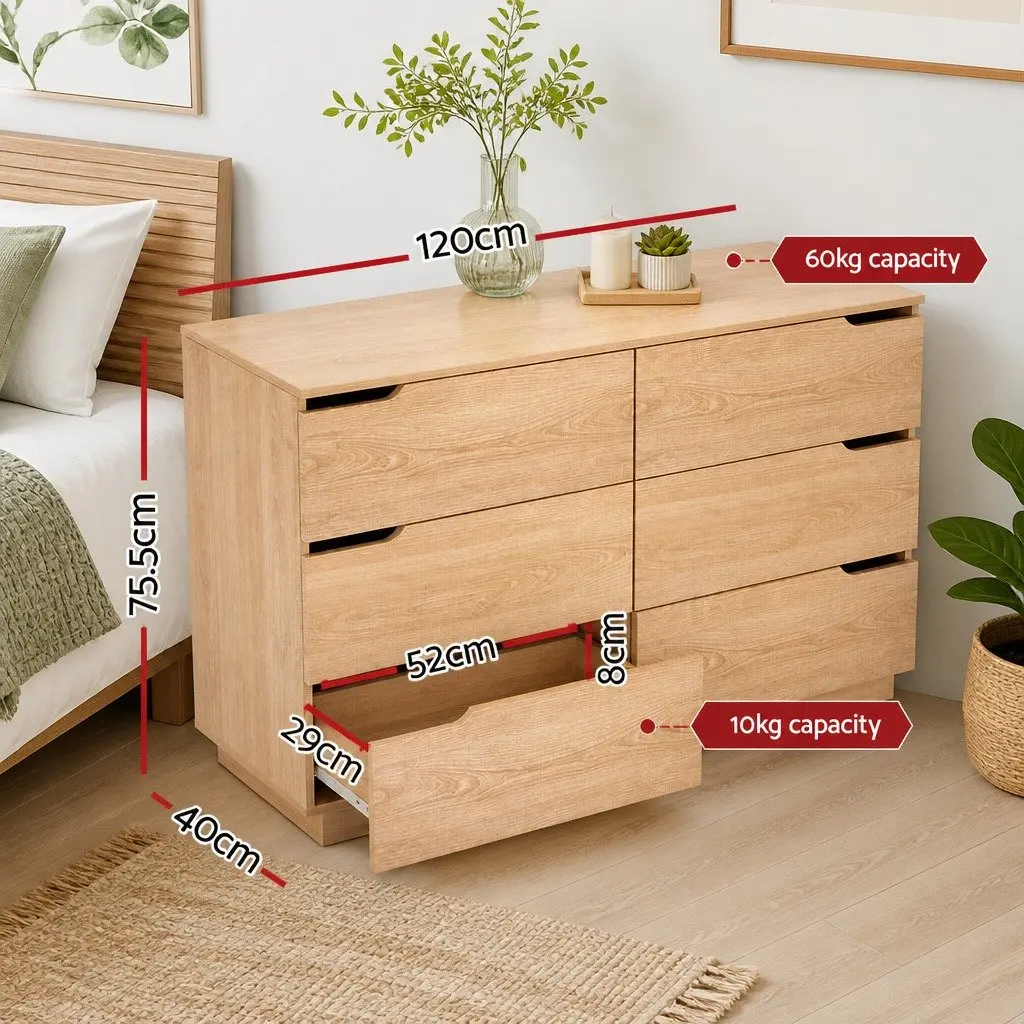 Pine 6 Drawer Chest for Bedroom Storage