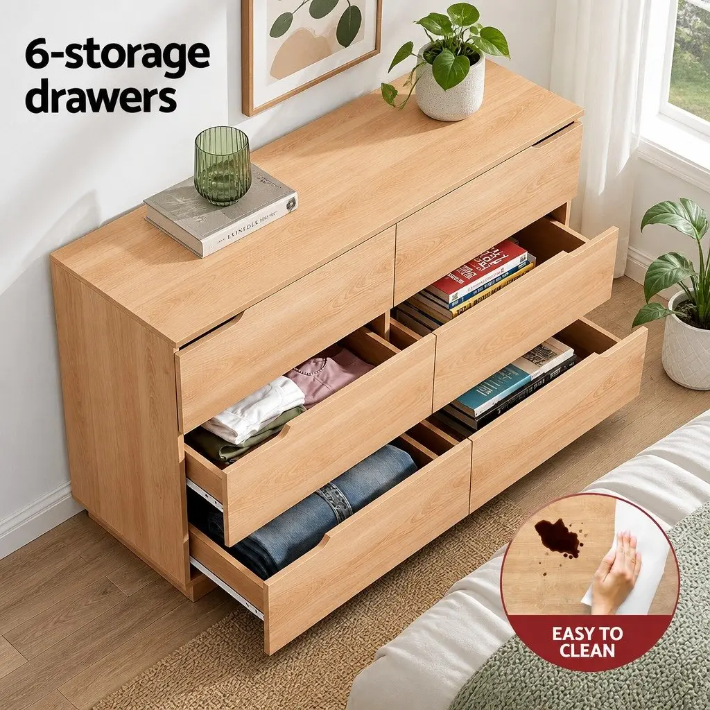 Pine 6 Drawer Chest for Bedroom Storage