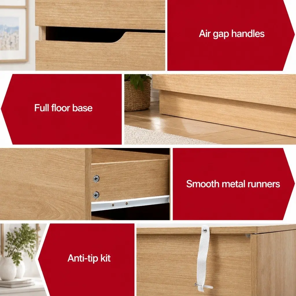 Pine 6 Drawer Chest for Bedroom Storage