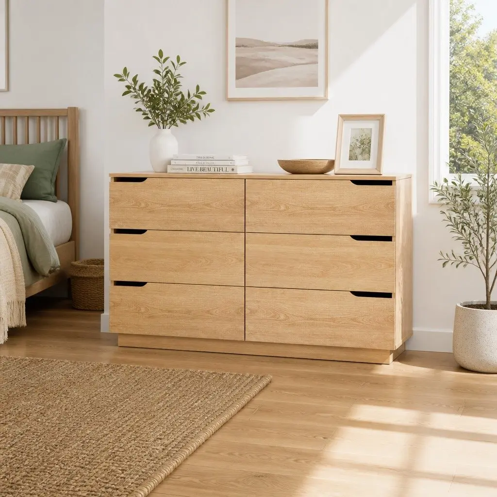 Pine 6 Drawer Chest for Bedroom Storage