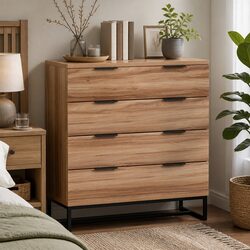 Rust Oak 4 Drawer Bedroom Dresser Tallboy Storage