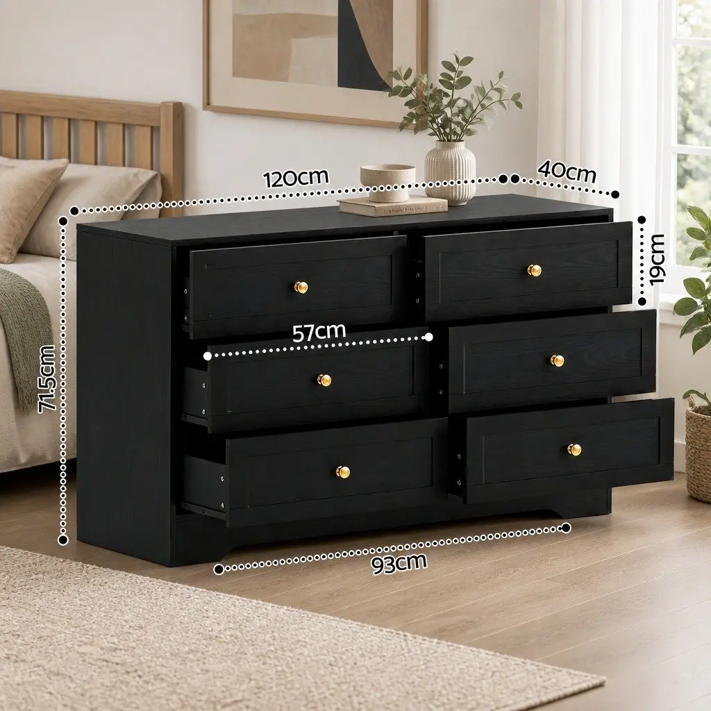 6 Drawer Chest of Drawers Tallboy Cabinet Black Particle Board Furniture