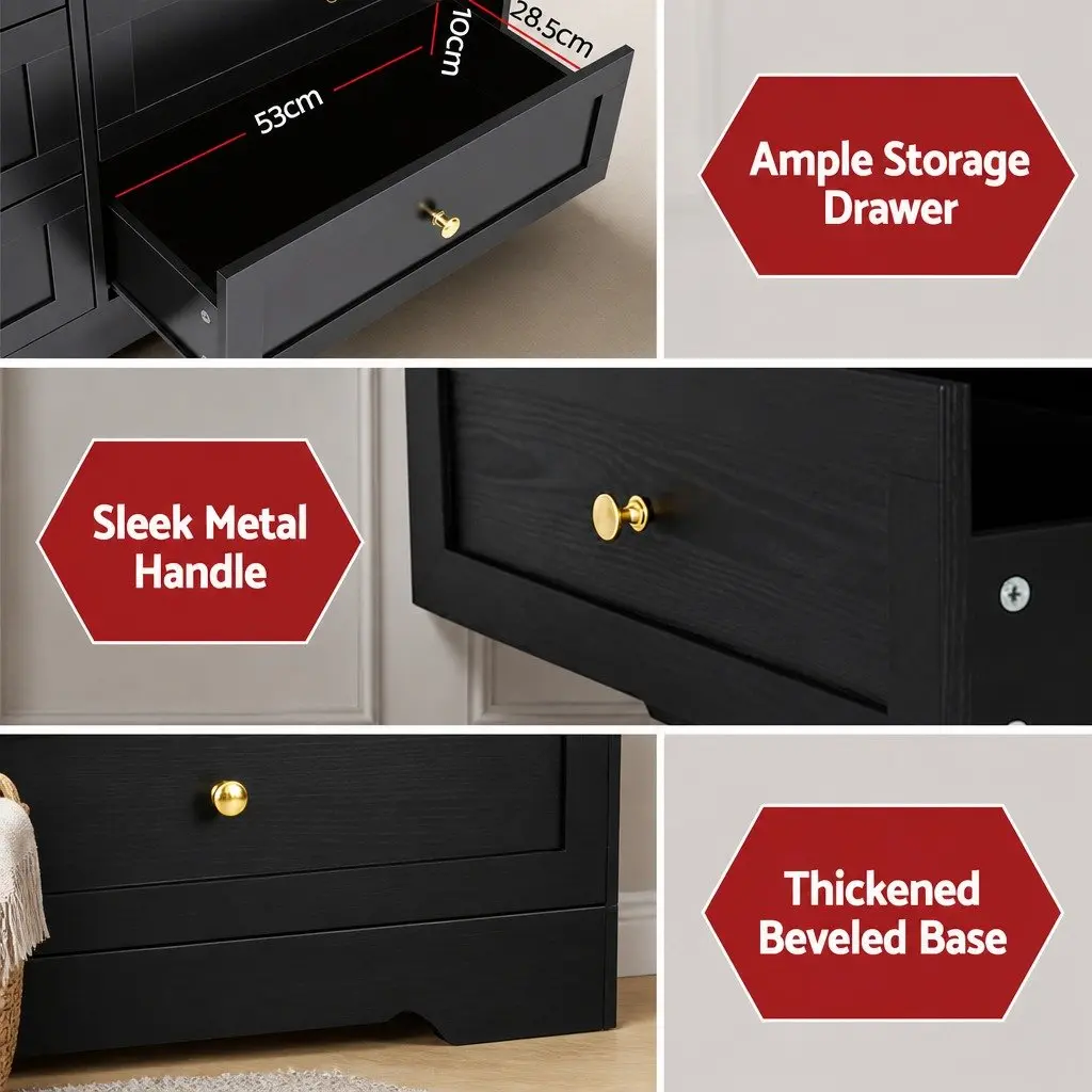 6 Drawer Chest of Drawers Tallboy Cabinet Black Particle Board Furniture