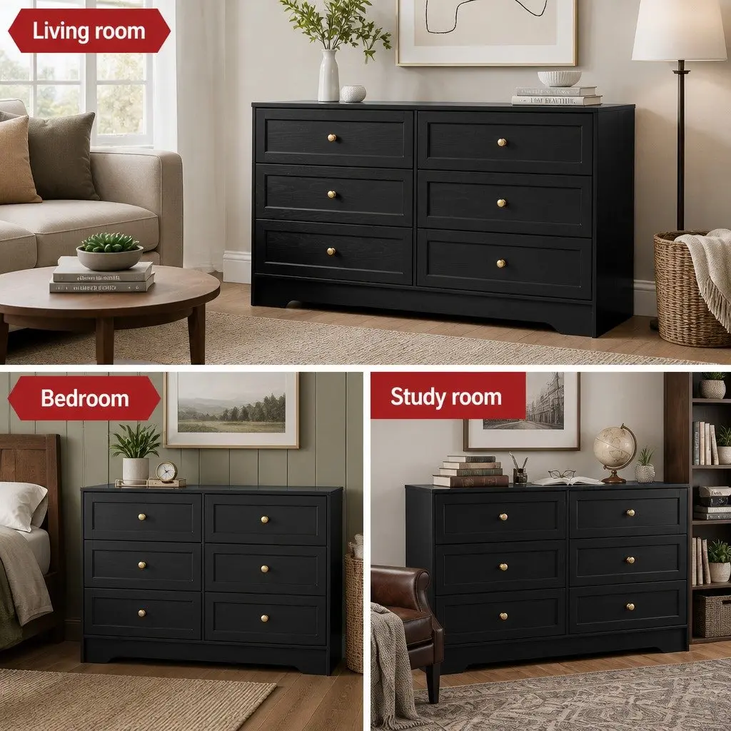 6 Drawer Chest of Drawers Tallboy Cabinet Black Particle Board Furniture