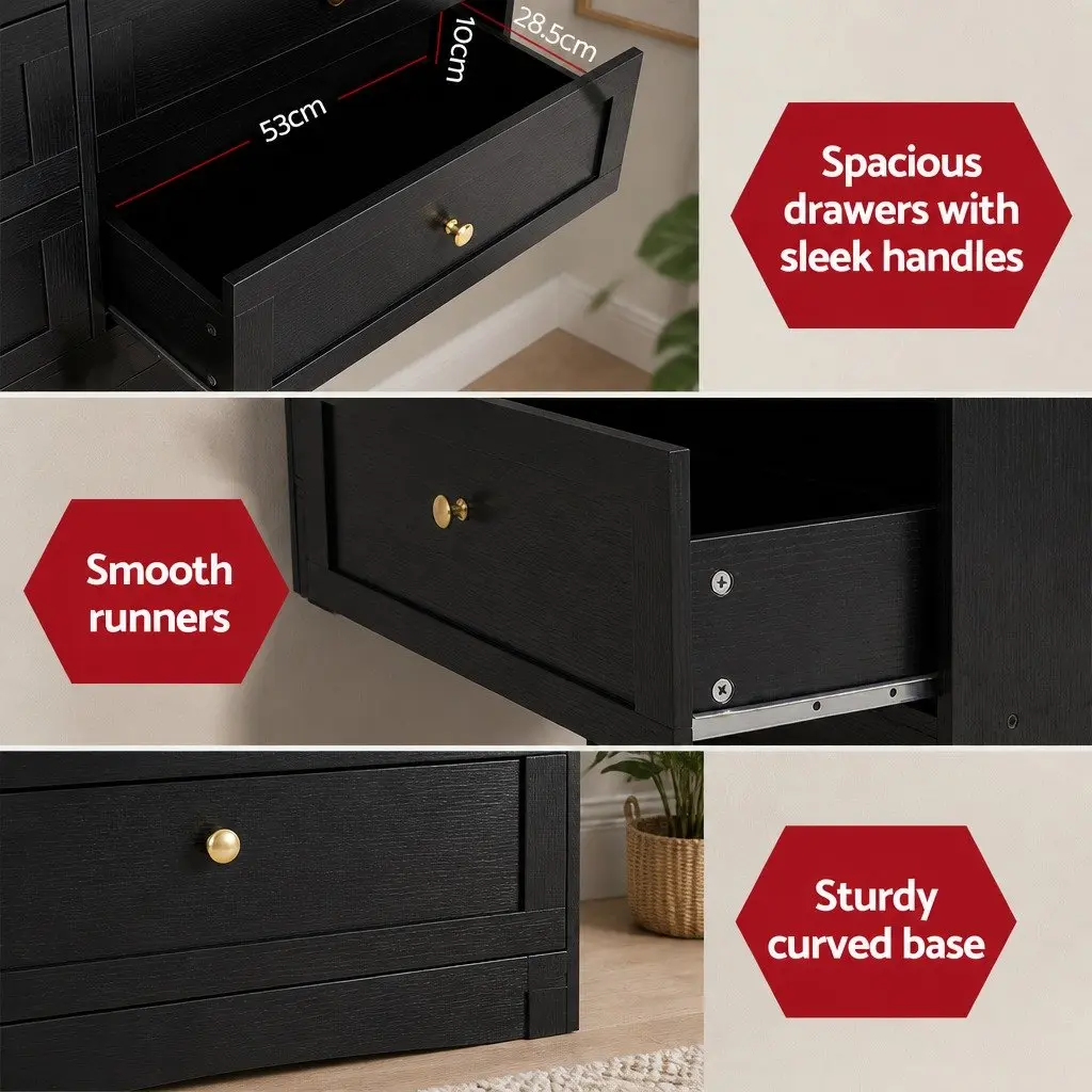 6 Drawer Chest of Drawers Tallboy Cabinet Black Particle Board Furniture