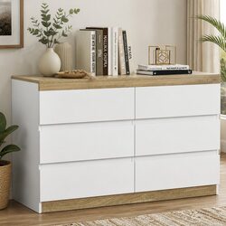 Elegant 6 Drawer Chest for Bedroom Storage in White Oak