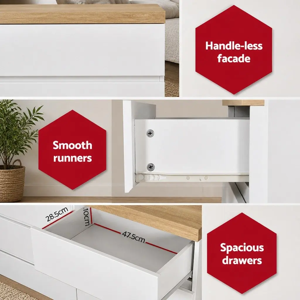 6 Drawer Chest for Bedroom Storage in White Oak