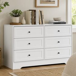 Stylish White Chest of Drawers with 6 Storage Drawers
