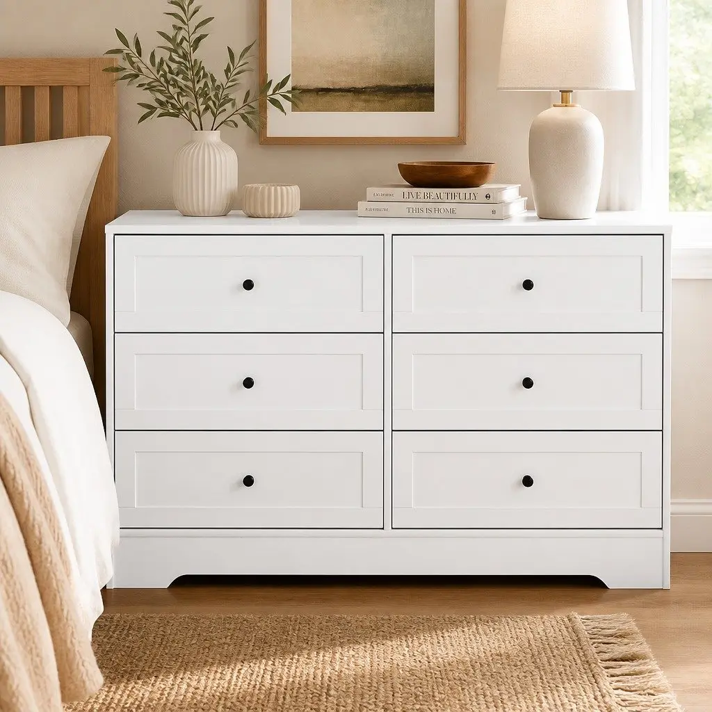 White Chest of Drawers with 6 Storage Drawers