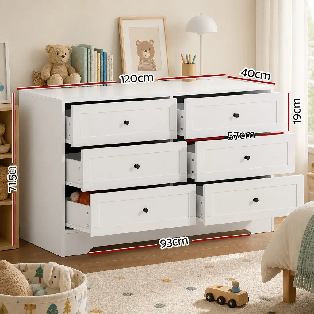 White Chest of Drawers with 6 Storage Drawers