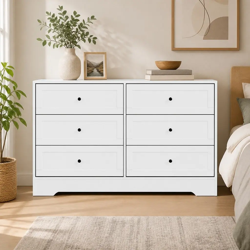White Chest of Drawers with 6 Storage Drawers