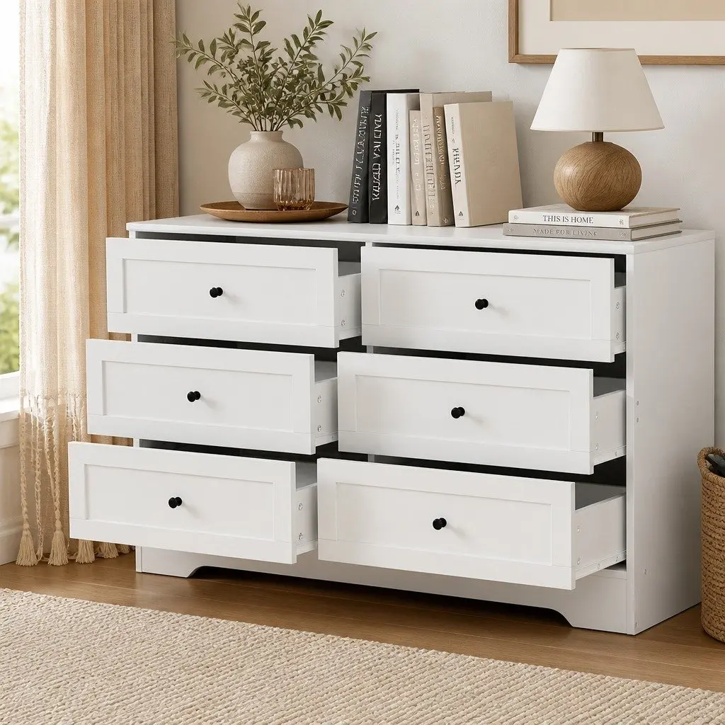 White Chest of Drawers with 6 Storage Drawers