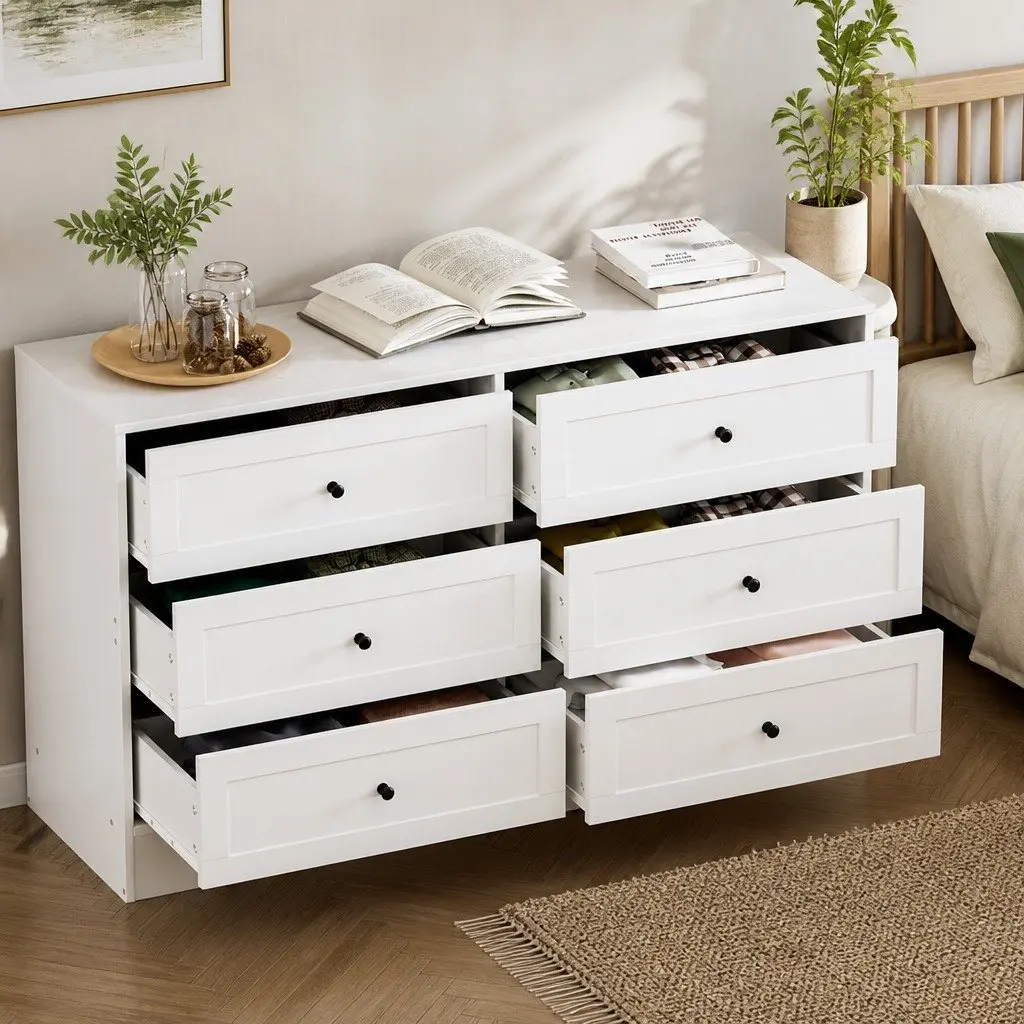 White Chest of Drawers with 6 Storage Drawers