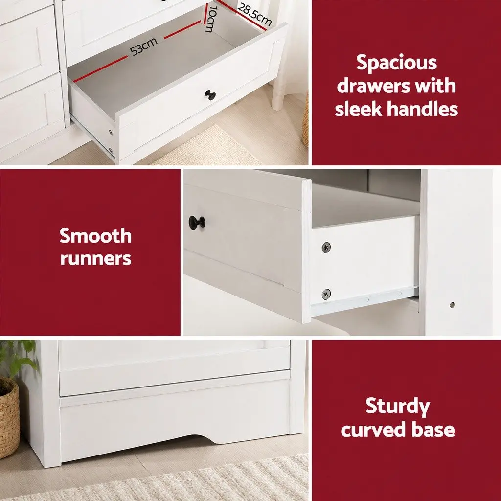 White Chest of Drawers with 6 Storage Drawers