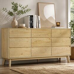 Natural Pine 9 Drawer Tallboy Chest for Bedroom Storage
