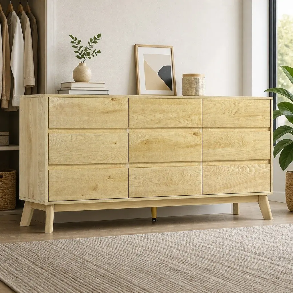 9 Drawer Chest of Drawers Tallboy Cabinet Pine Bedroom Storage Dresser