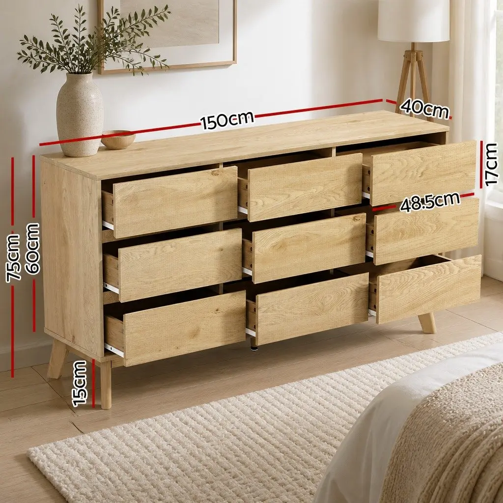 9 Drawer Chest of Drawers Tallboy Cabinet Pine Bedroom Storage Dresser