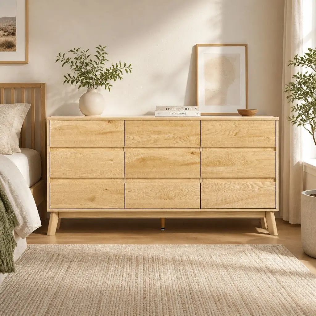 9 Drawer Chest of Drawers Tallboy Cabinet Pine Bedroom Storage Dresser