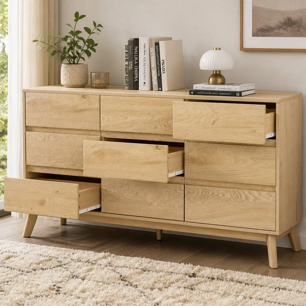 9 Drawer Chest of Drawers Tallboy Cabinet Pine Bedroom Storage Dresser