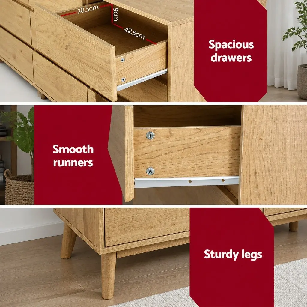 9 Drawer Chest of Drawers Tallboy Cabinet Pine Bedroom Storage Dresser