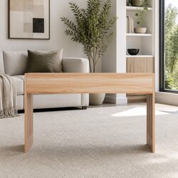 Pine Wood Grain Rectangle Coffee Table with Fluted Panels