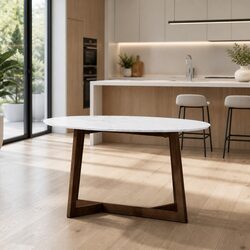 Walnut Oval Coffee Table with Marble-Effect Top