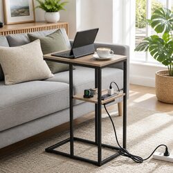 C-Shaped End Table with Charging Station