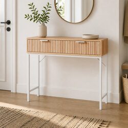 Pine Console Table with 2 Drawers for Entryway
