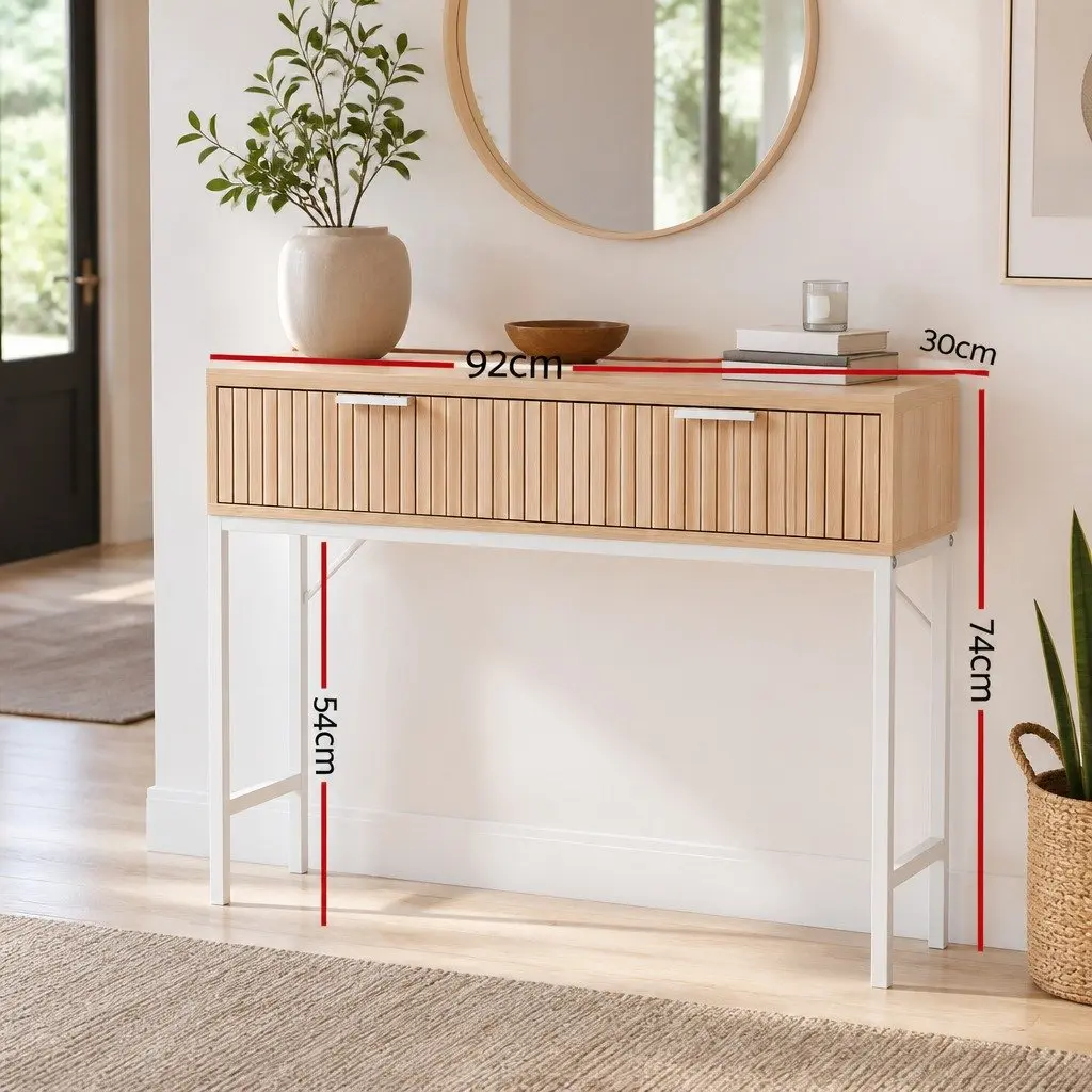 Pine Console Table with 2 Drawers for Entryway