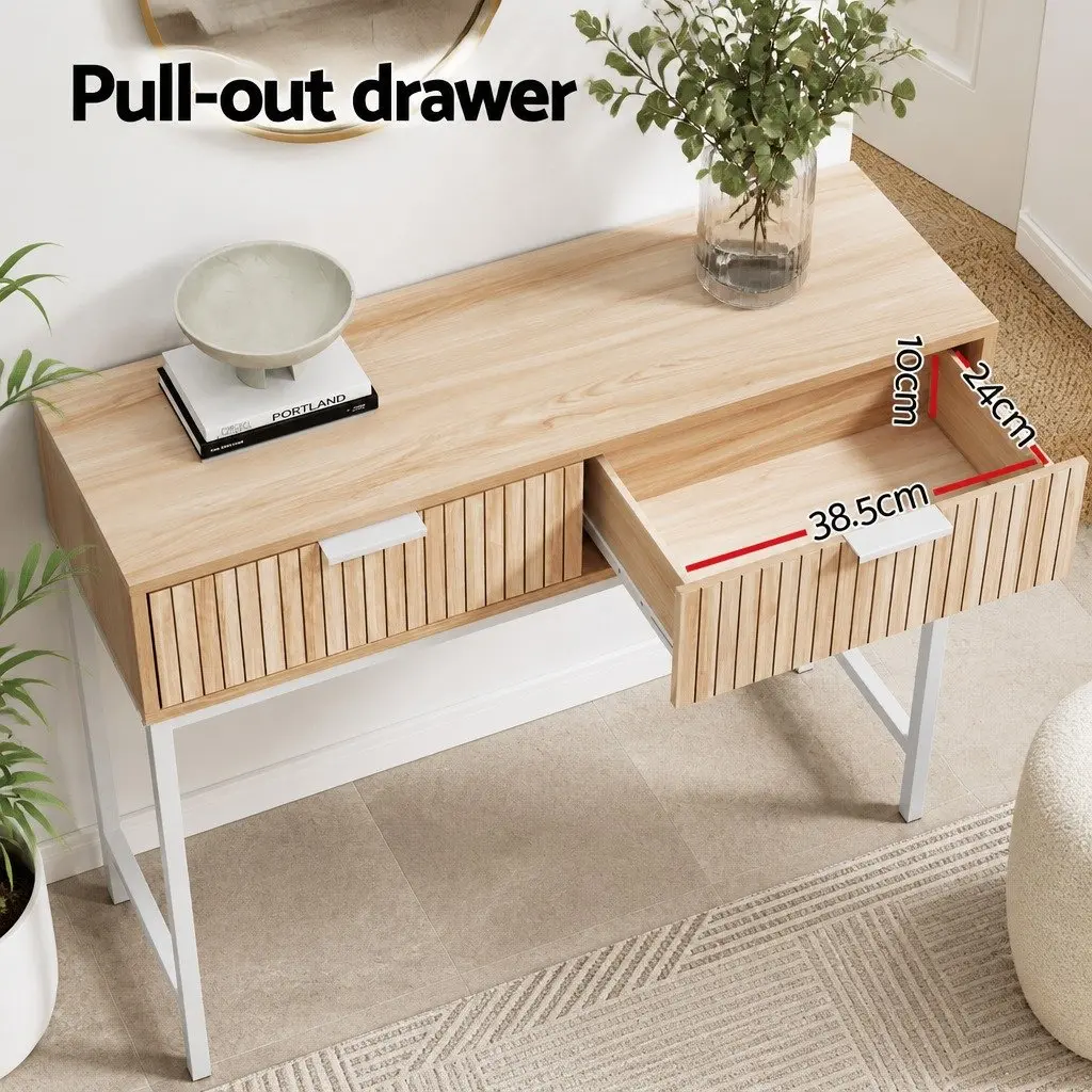 Pine Console Table with 2 Drawers for Entryway