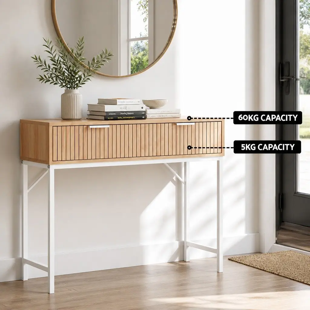 Pine Console Table with 2 Drawers for Entryway