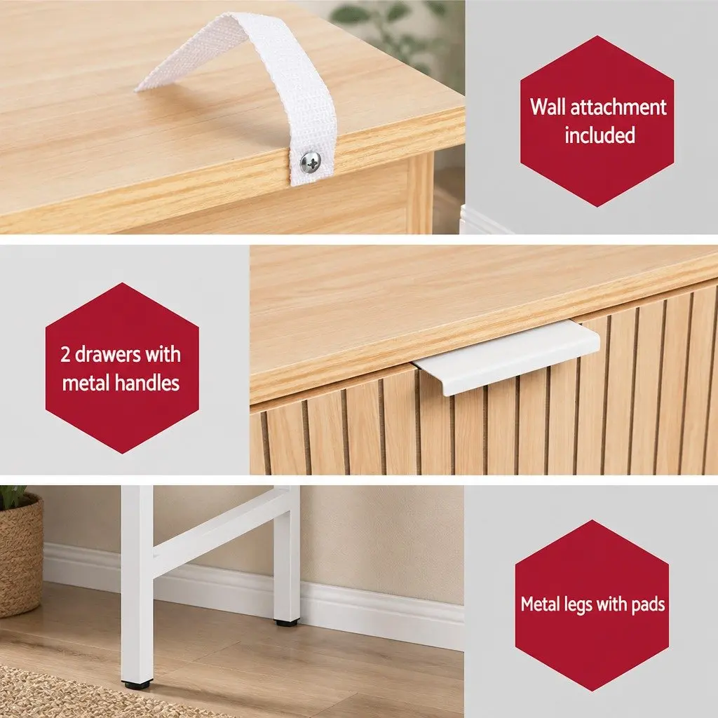 Pine Console Table with 2 Drawers for Entryway