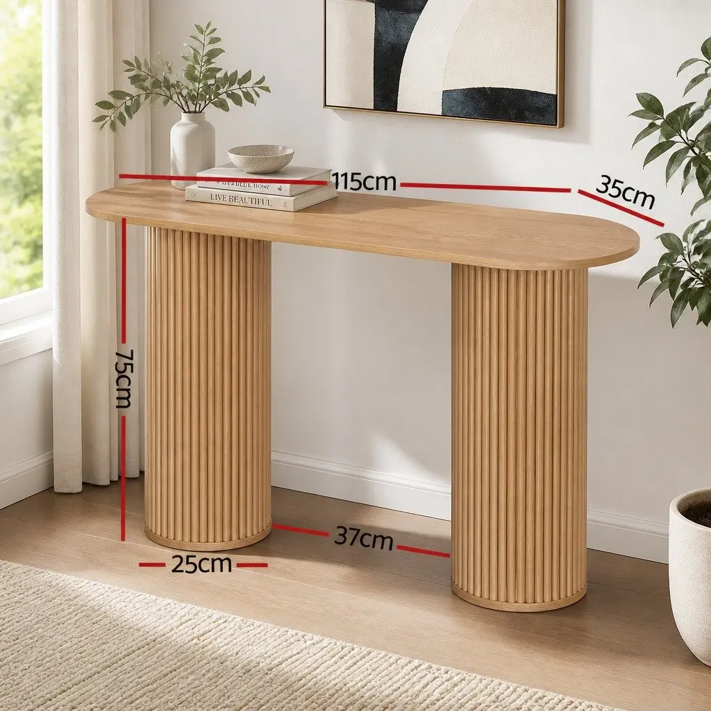 Console Table Oval 115CM Modern MDF and Wood Side Table with Fluted Base