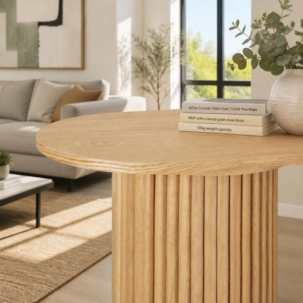 Console Table Oval 115CM Modern MDF and Wood Side Table with Fluted Base