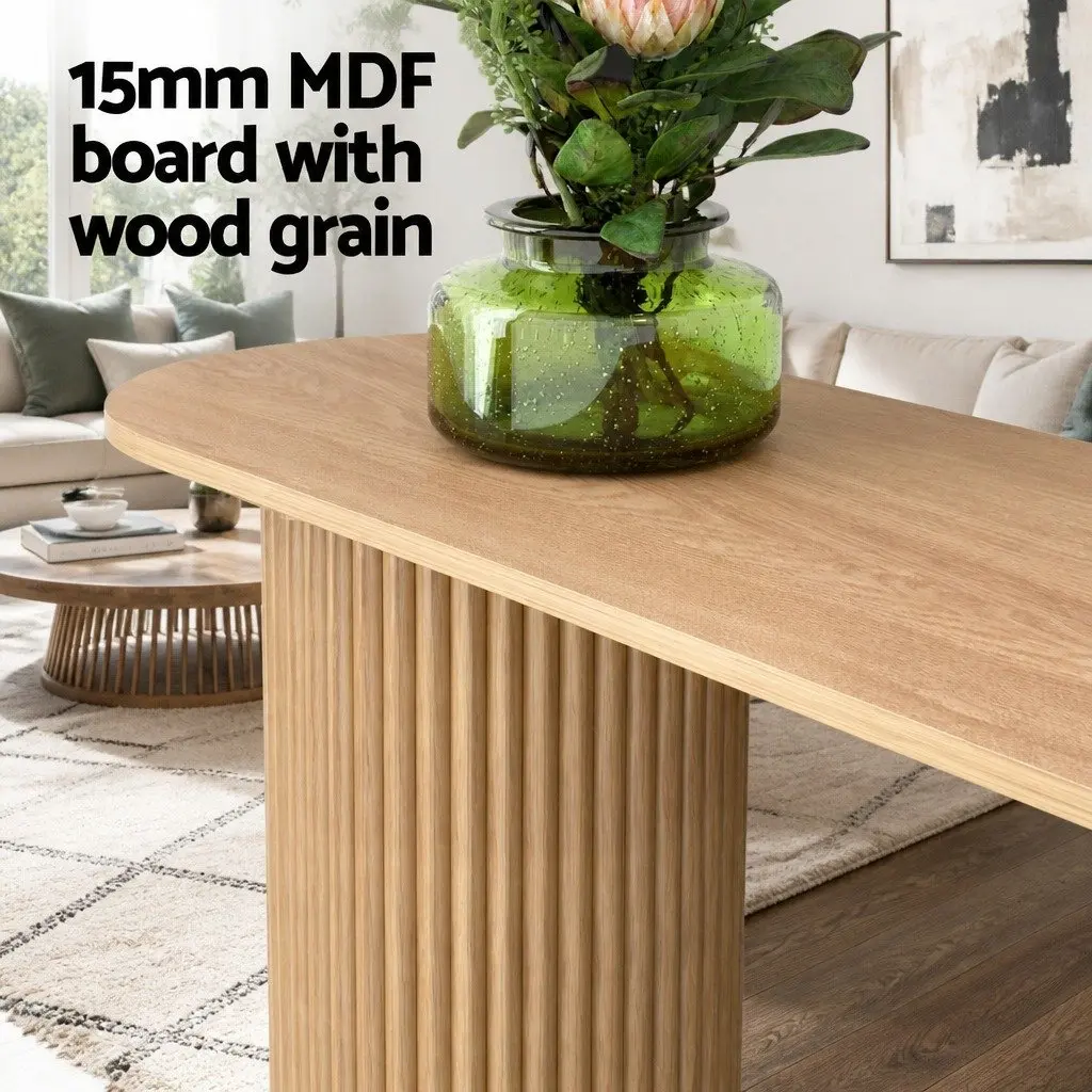Console Table Oval 115CM Modern MDF and Wood Side Table with Fluted Base