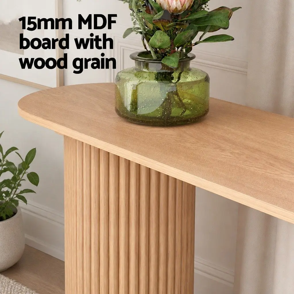Console Table Oval 115CM Modern MDF and Wood Side Table with Fluted Base