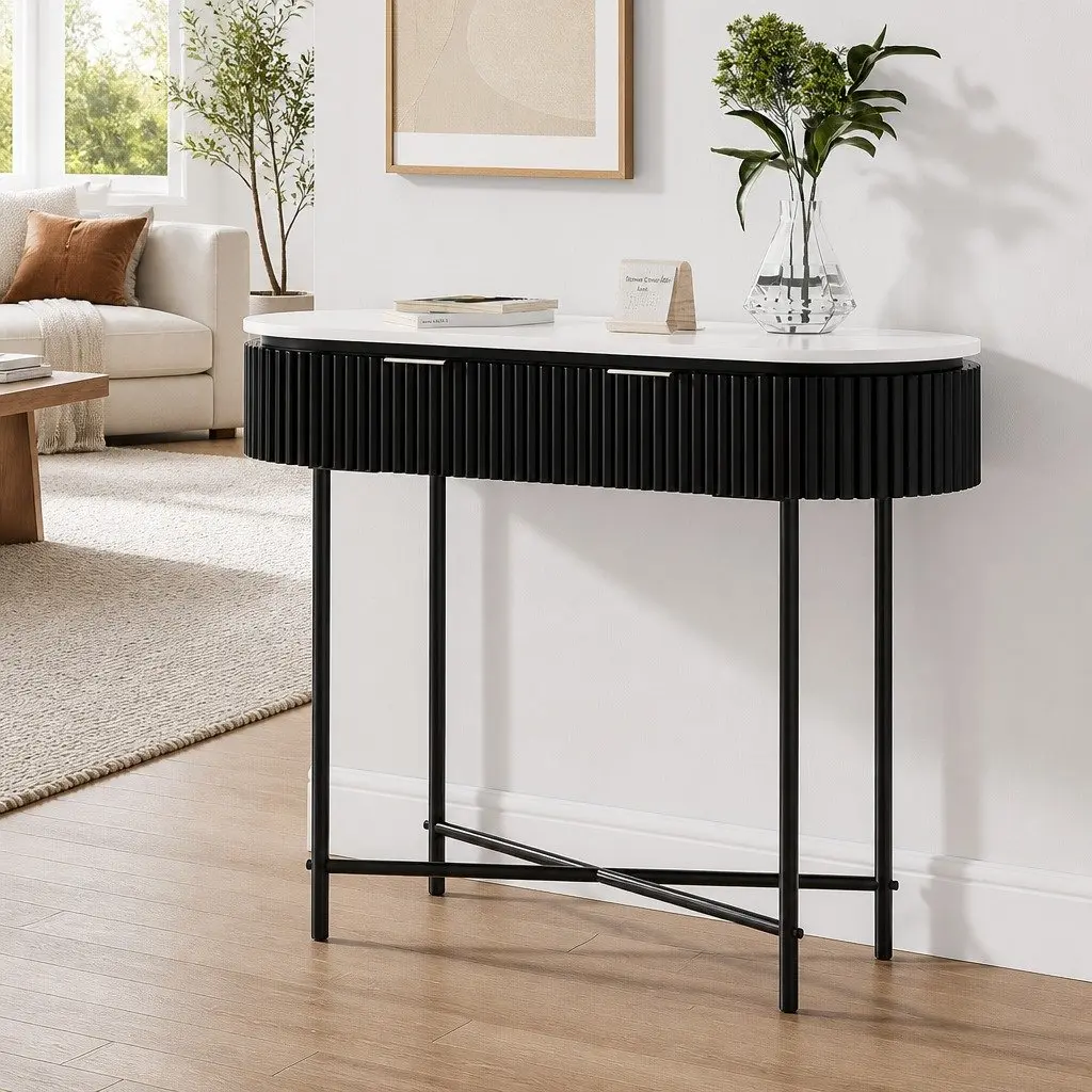 Yellow Console Table with 2 Drawers