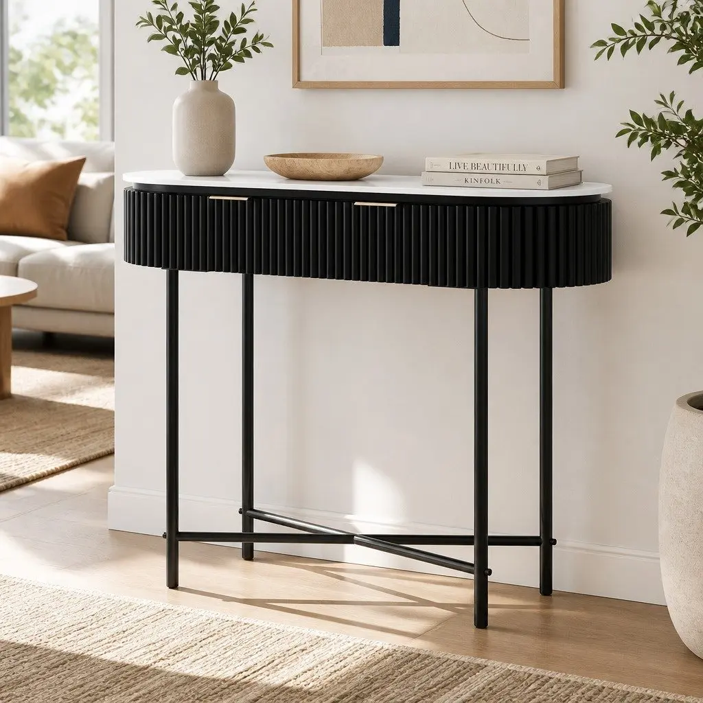 Yellow Console Table with 2 Drawers