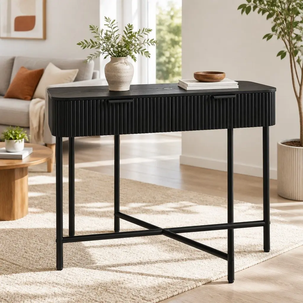 Yellow Console Table with 2 Drawers