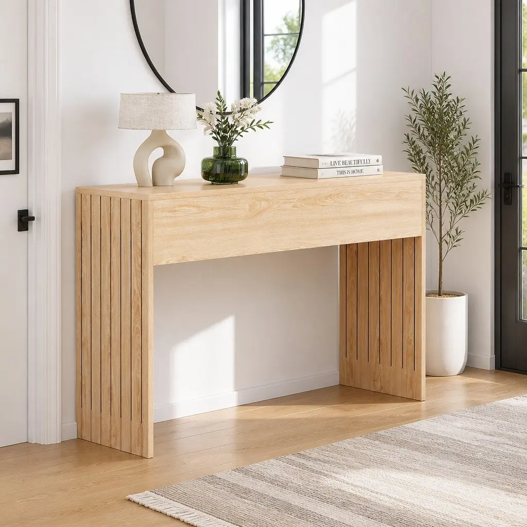 Console Table Fluted 120CM Pine Wood Grain E1-Graded MDF