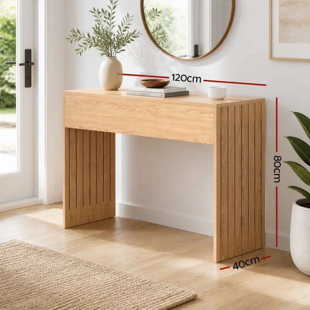 Console Table Fluted 120CM Pine Wood Grain E1-Graded MDF