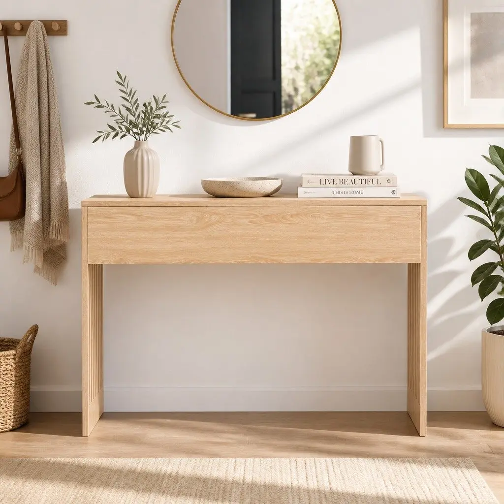 Console Table Fluted 120CM Pine Wood Grain E1-Graded MDF