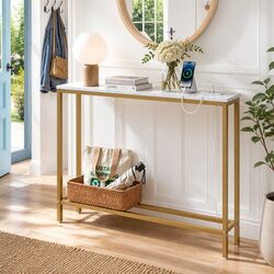 Narrow Console Table with Charging Station for Entryways