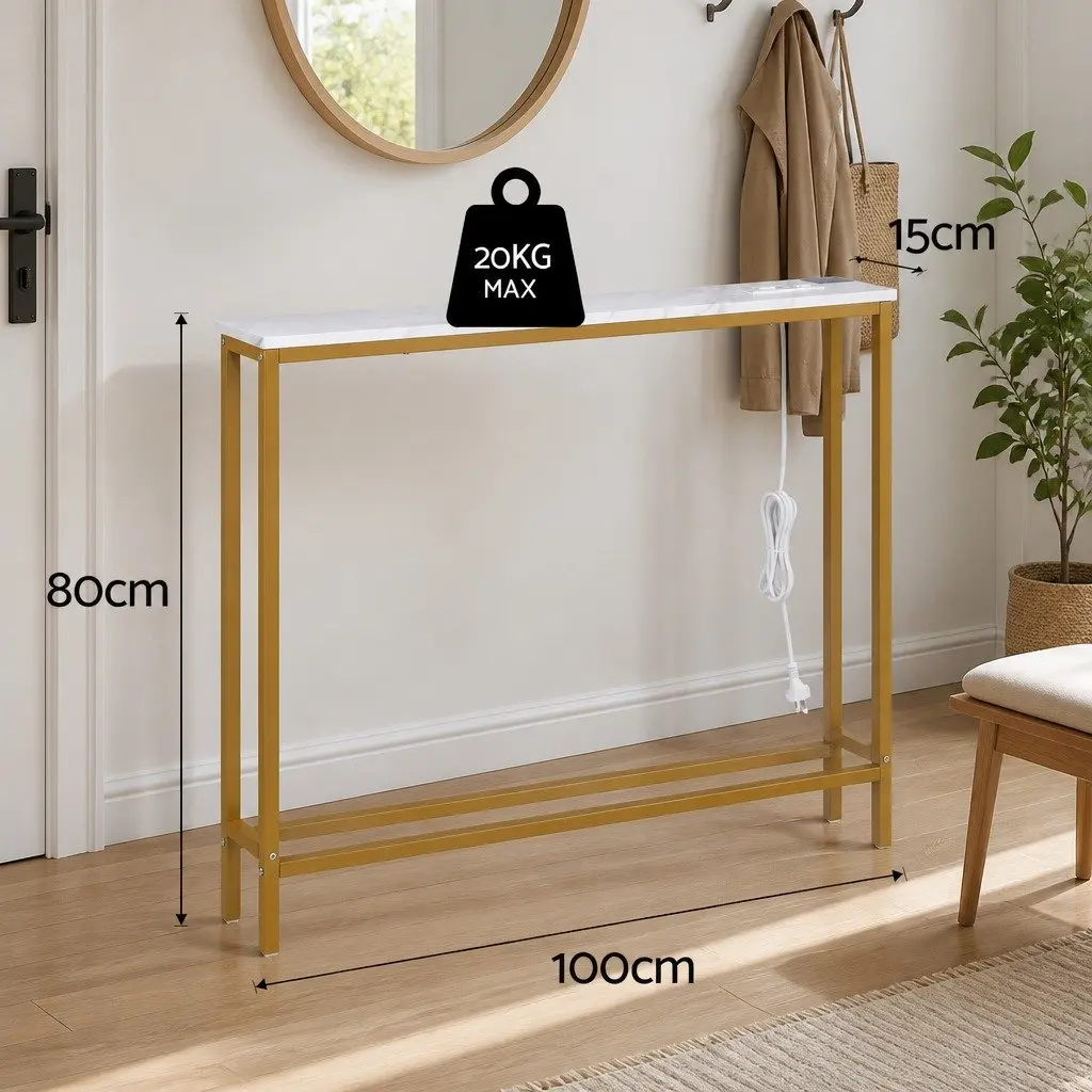 Narrow Console Table with Charging Station for Entryways