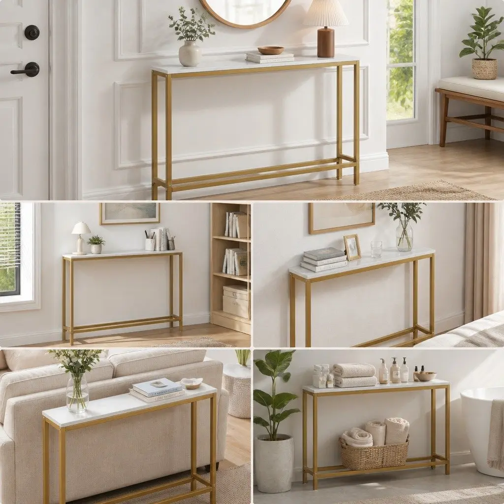 Narrow Console Table with Charging Station for Entryways