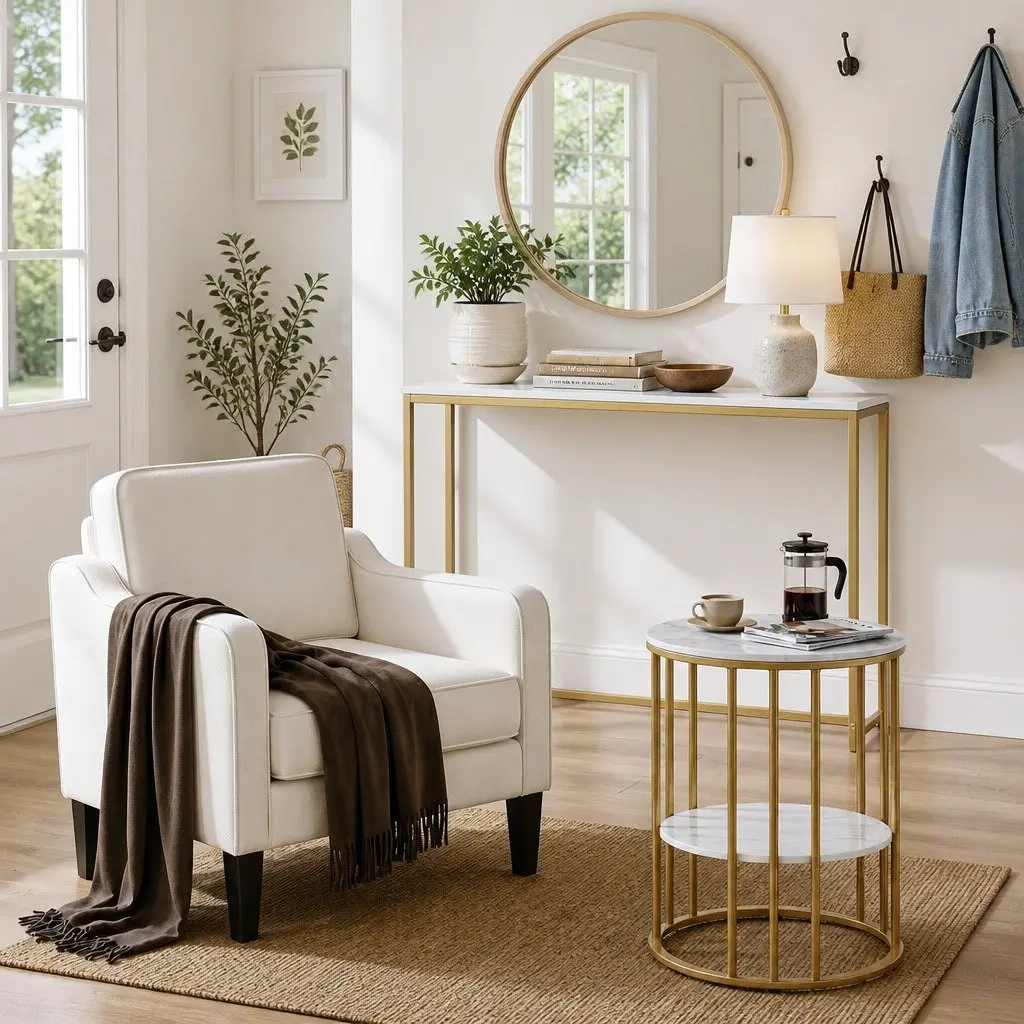 Narrow Console Table with Charging Station for Entryways
