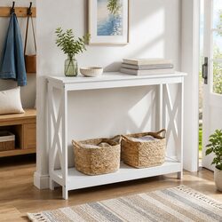 White 2-Tier Console Table for Narrow Spaces
