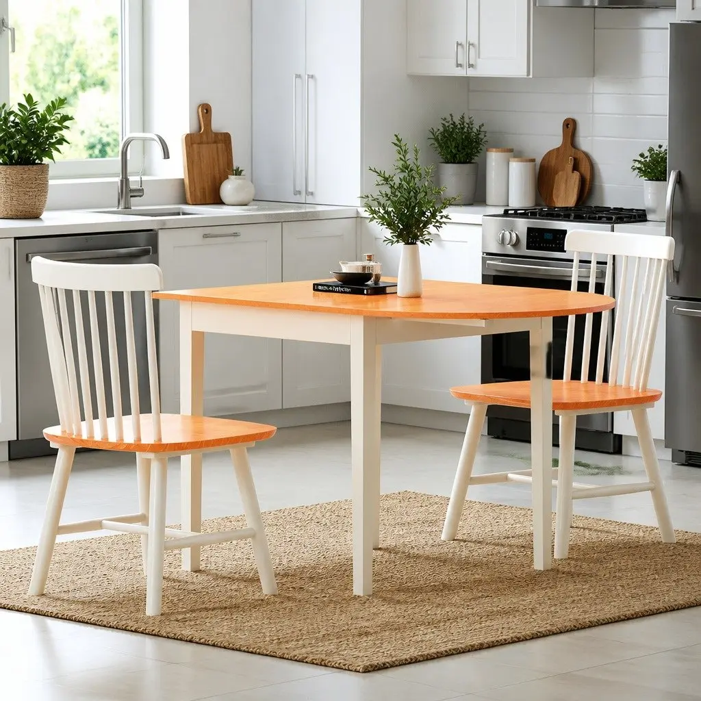 Pine Extendable Dining Table with Semi-Circle Top